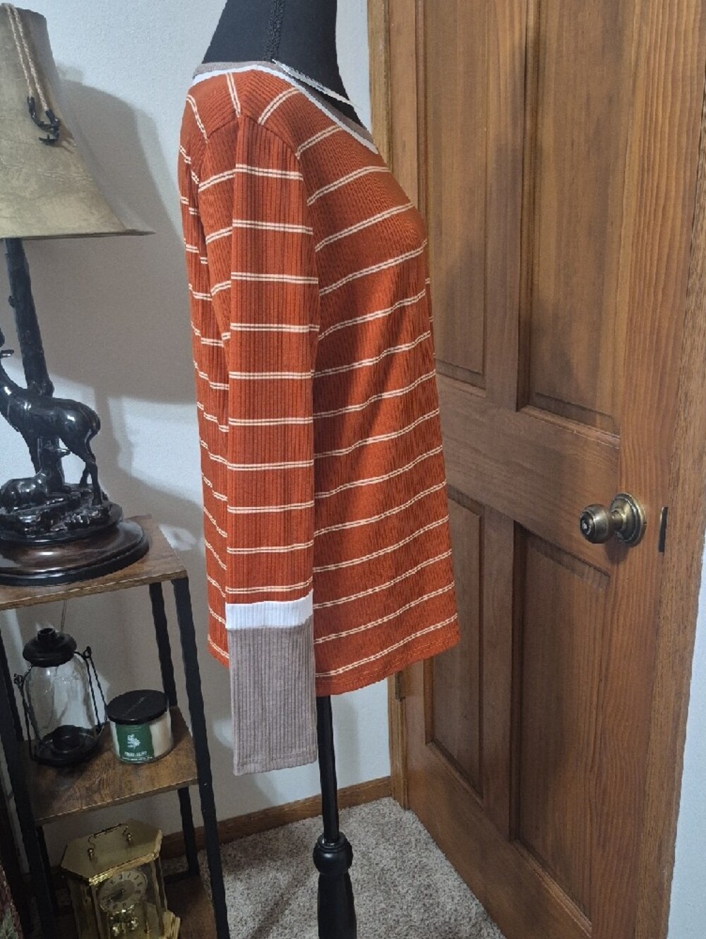 BellanBlue Rust Orange Striped Ribbed Women’s Top - Picture 4 of 9